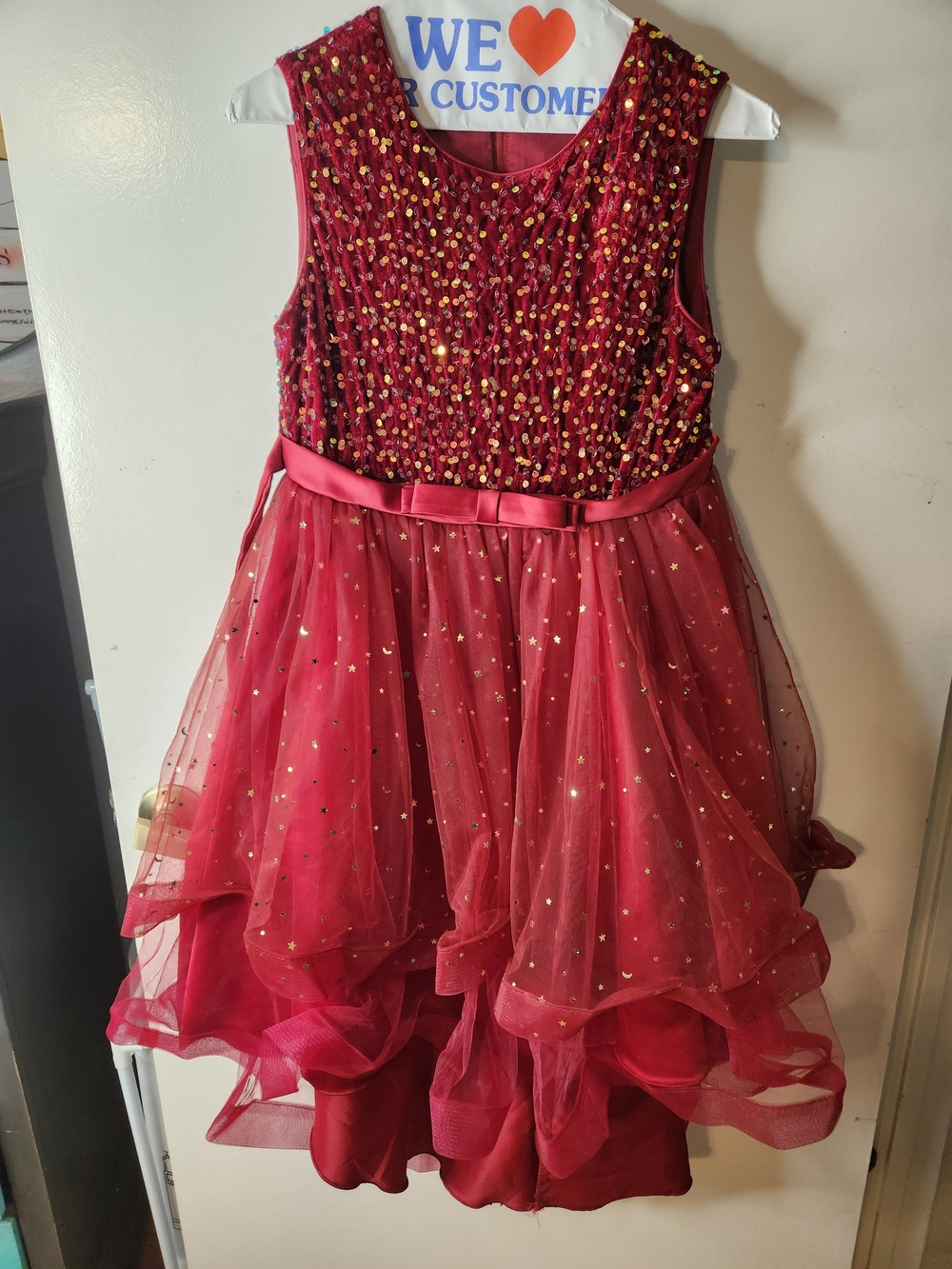 Girls Red Sequin & Tulle Party Dress - Size 10